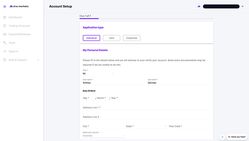 DNA Markets How to Open Account