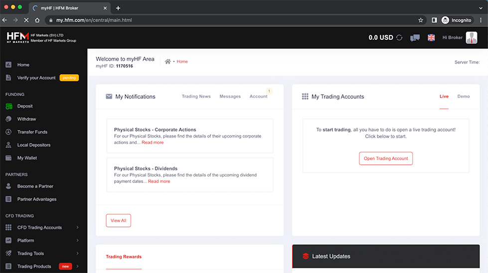 MyHF Area Account  -HF Markets