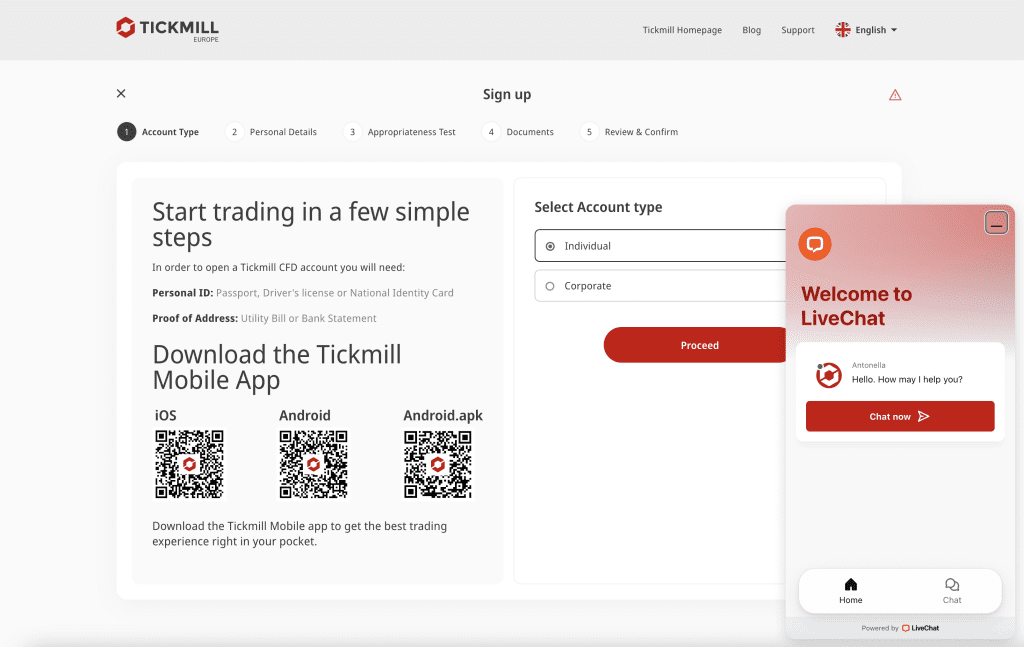 Open Account with Tickmill